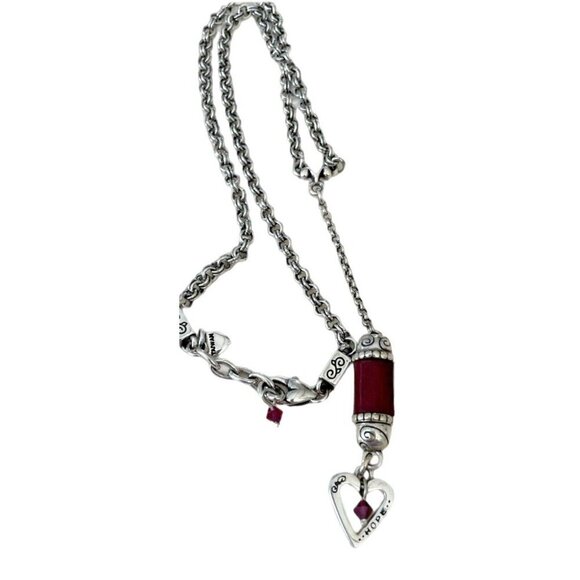 Brighton Heart Song Red Hearts Beads Dangle Silver Necklace 18". Y Necklace. - Picture 2 of 5